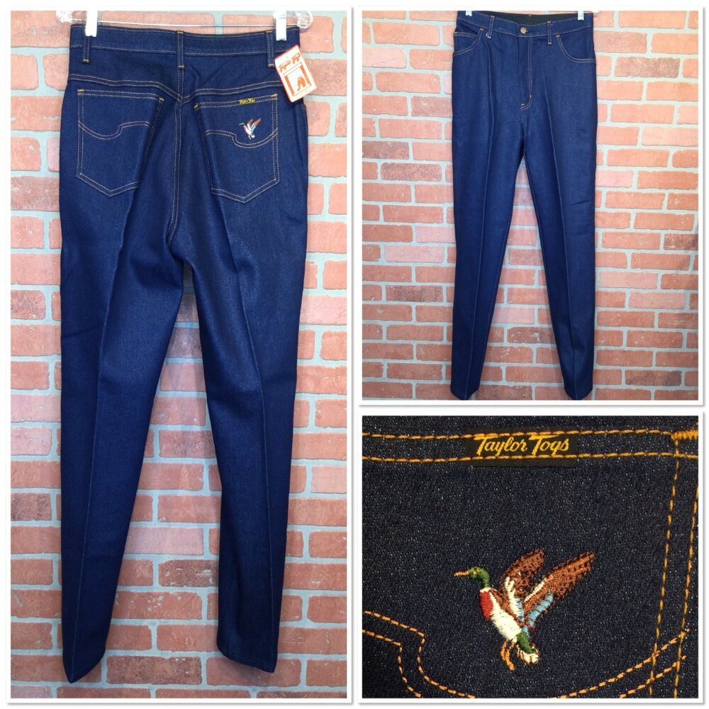 NWT Vintage Taylor Togs Expand-A-Waist Misses 12 Denim Jeans Embroidered Duck